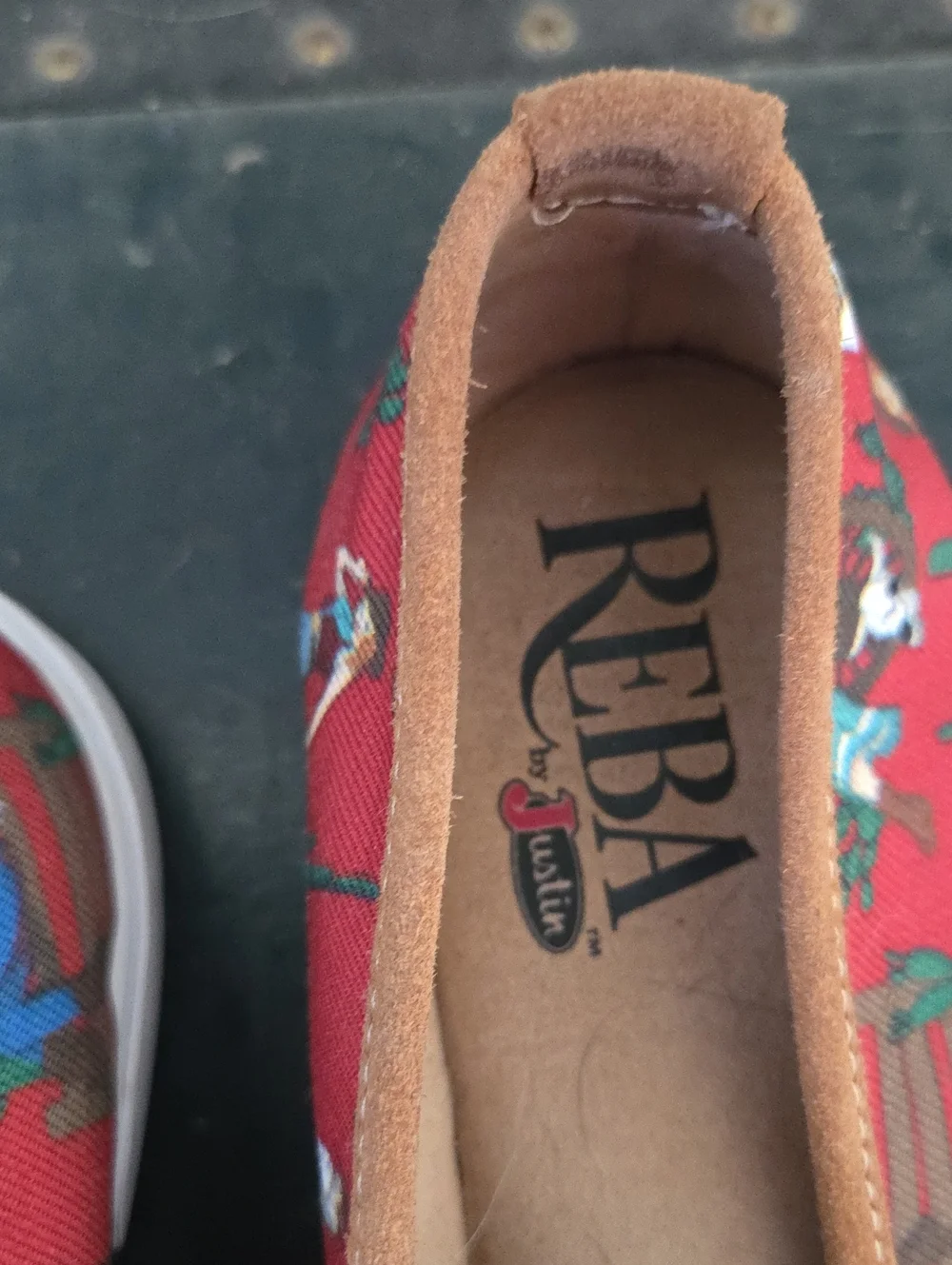 Reba Woman's Red Western-Print Slip-On Sneakers with Tan Trimo
